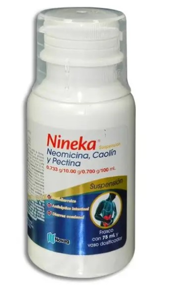 NINEKA Neomicina, Caolin y Pectina Suspensión 0.733g/10.0g/0.7g/100ml Frasco con 75ml y vaso dosificador