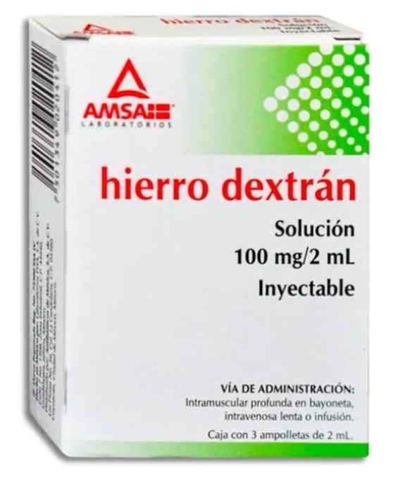 Hierro Dextrán 100 mg / 2 mL Caja C/3 Ampolletas