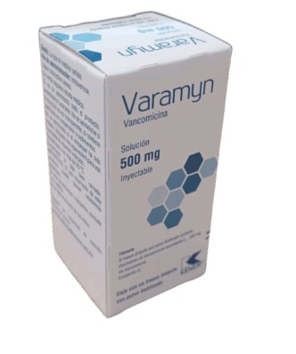 VARAMYN Vancomicina Solución Inyectable 500 mg Caja con un frasco ámpula con polvo liofilizado
