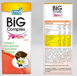 BIG COMPLEX Yummi Omega 3, Beta Glucano y Quercetina (Frasco con 240 mL de Jarabe)