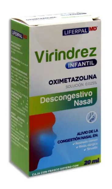 VIRINDREZ Oximetazolina Solución Nasal 0.025% Caja con Frasco con gotero de 20 ml