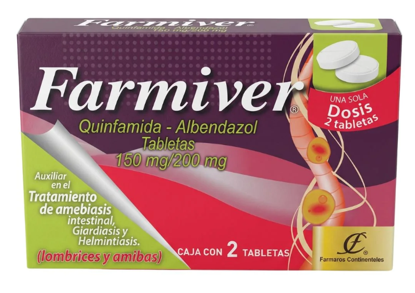 FARMIVER Quinfamida, Albendazol Tableta 150mg-200mg Caja con 2 tabletas