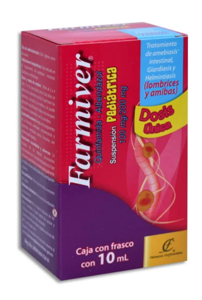 FARMIVER Quinfamida, Albendazol Suspensión 100mg-200mg Caja con Frasco de 10 ml