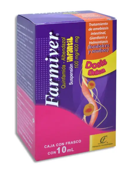 FARMIVER Quinfamida, Albendazol Suspensión 100mg-400mg Caja con frasco de 10ml