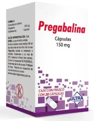 Pregabalina Cápsula 150mg Caja con frasco con 28 cápsulas