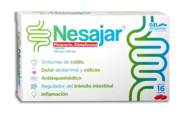 NESAJAR Pinaverio, Dimeticona Cápsula 100mg/300mg Caja con 16 Cápsulas