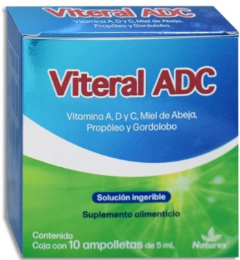 VITERAL ADC Vitaminas A, D, C, Miel y Propóleo Caja con 10 Ampolletas Ingeribles de 5 ml