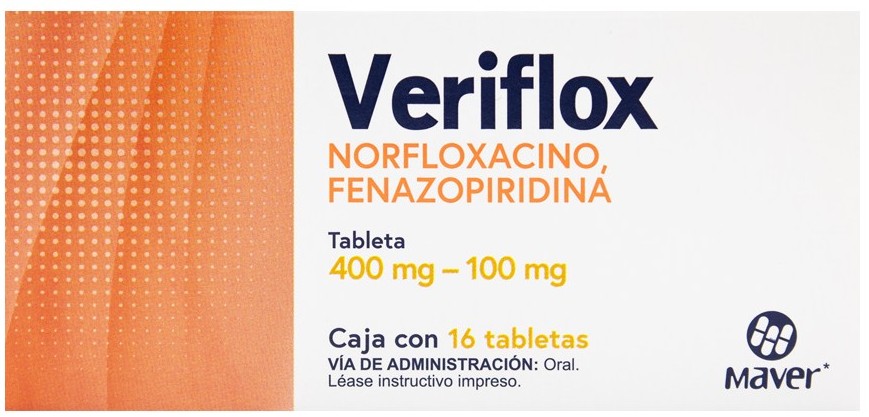 Veriflox Norfloxacino/Fenazopiridina 400/100 mg Caja C/16 Tabletas