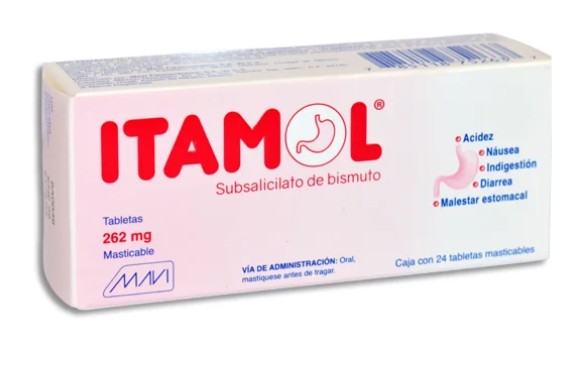 ITAMOL Subsalicilato de Bismuto Tableta Masticable 262mg Caja con 24 tabletas masticables