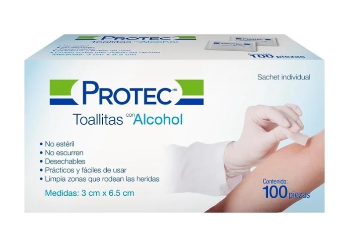 Protec Toallitas con Alcohol (Caja con 100 piezas)