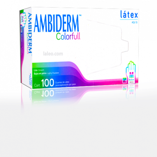 Guantes para Exploración de Látex Ambiderm Colorfull Mediano (Caja con 100 piezas)