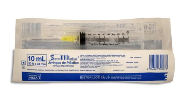 Jeringa de Plástico SensiMedical 10 mL con Aguja (20 G x 38 mm)