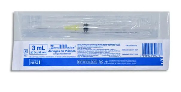 Jeringa de Plástico SensiMedical 3 mL (20 G x 32 mm)