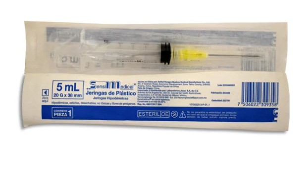 Jeringa de Plástico SensiMedical 5 mL (20 G x 38 mm)