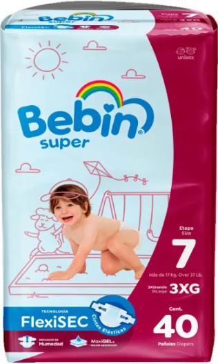 Pañal Bebin Súper Flexisec Talla 3XG Etapa 7 40 piezas
