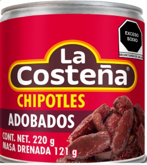 Chiles Chipotles Adobados Enteros La Costeña 220 grs