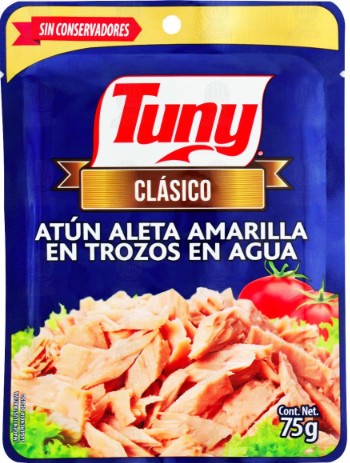 Atún Tuny Clásico Aleta Amarilla en Trozos en Agua, 75 gr.